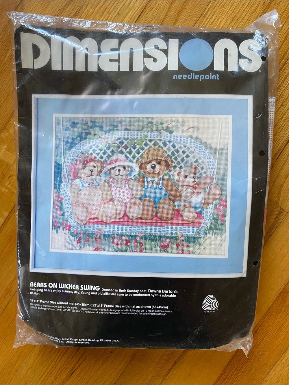 NWOT 1988 Dimensions Needlepoint 'Bears on Wicker Swing' Pattern - unopened